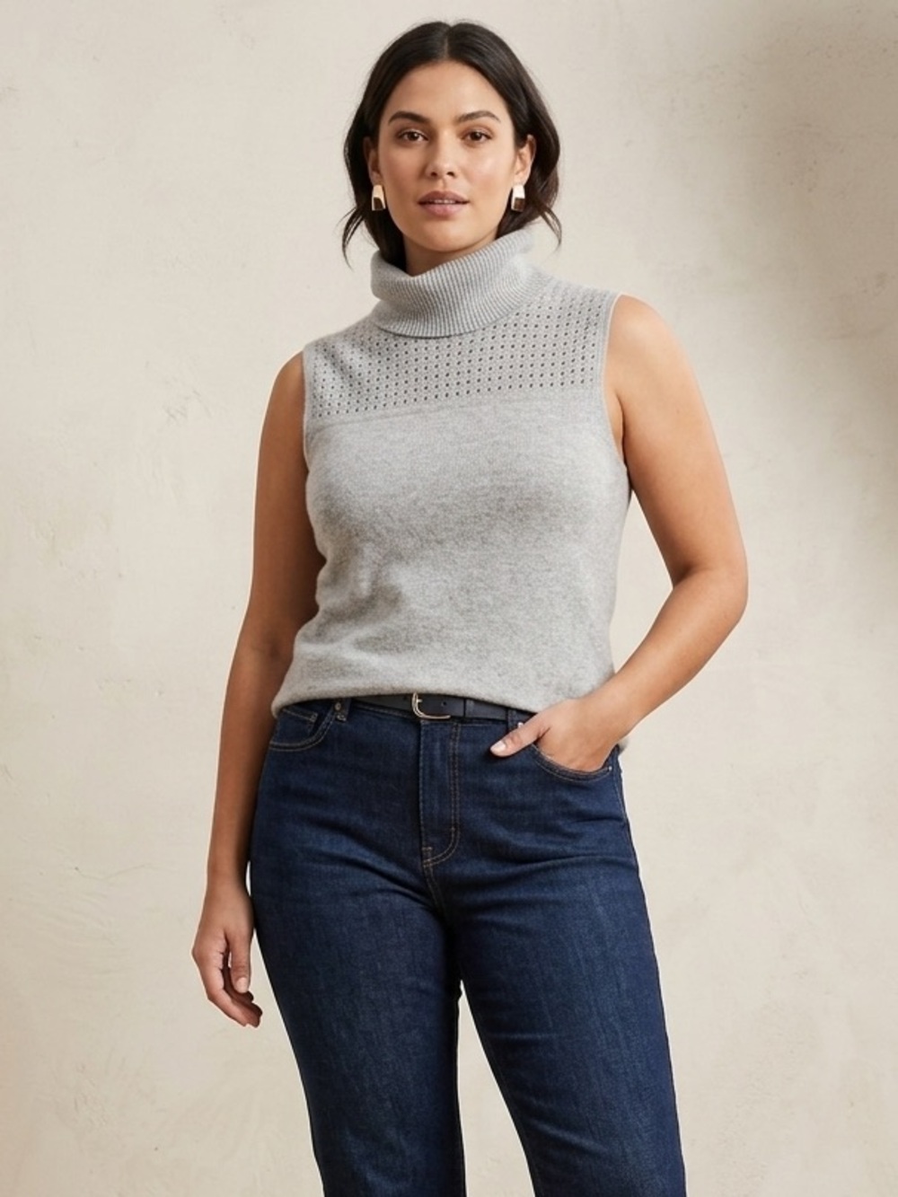 Doncaster Collection 100% Cashmere Sleeveless Turtleneck Sweater Gray Size L